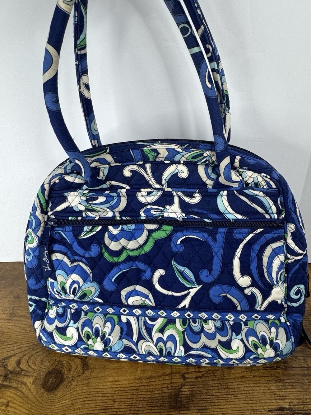 Vera Bradley Tall Zip Tote Mediterranean Blue Quilted Cotton Retired Laptop Bag